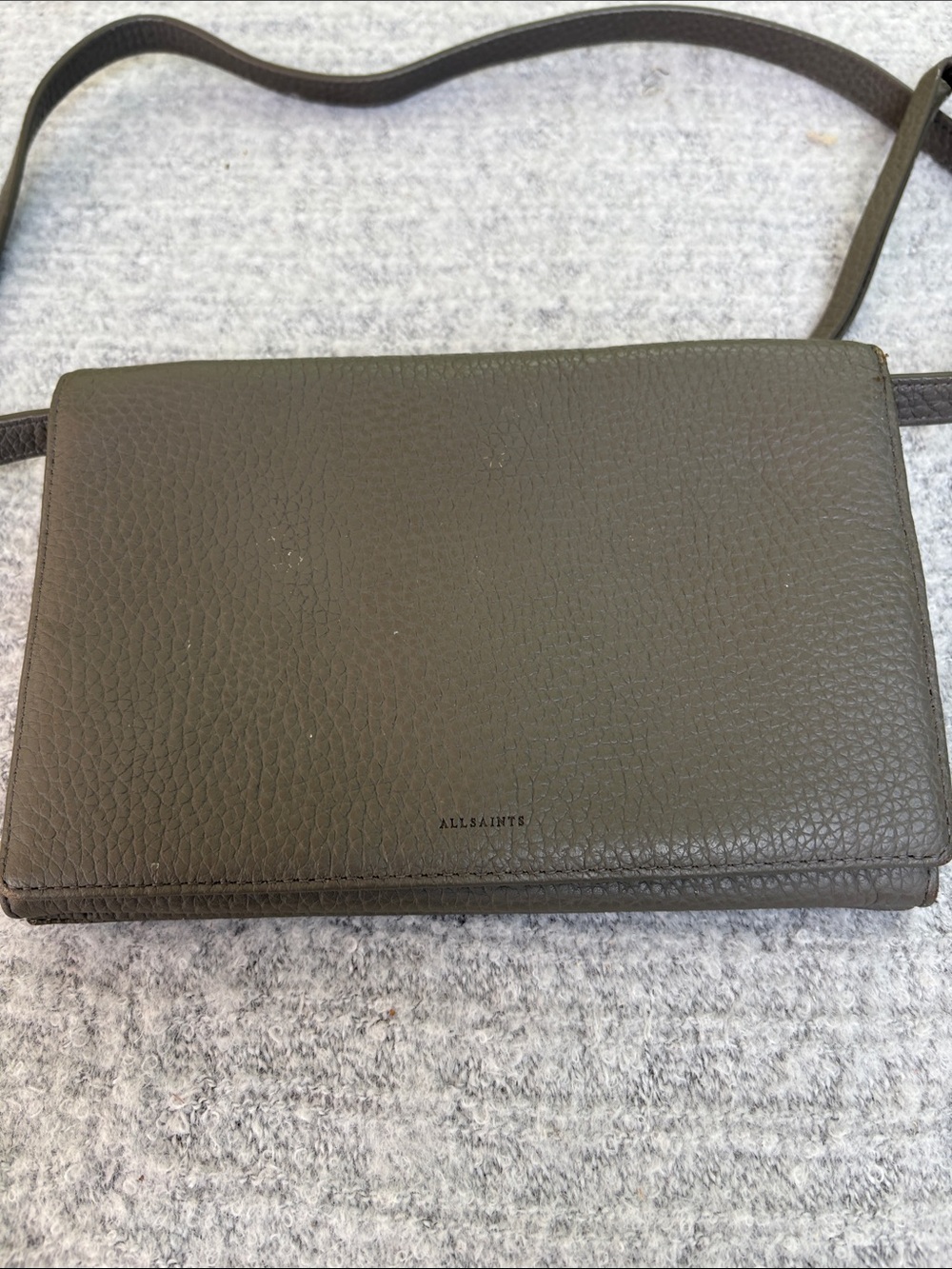AllSaints grey Pebbled Leather Crossbody Wallet